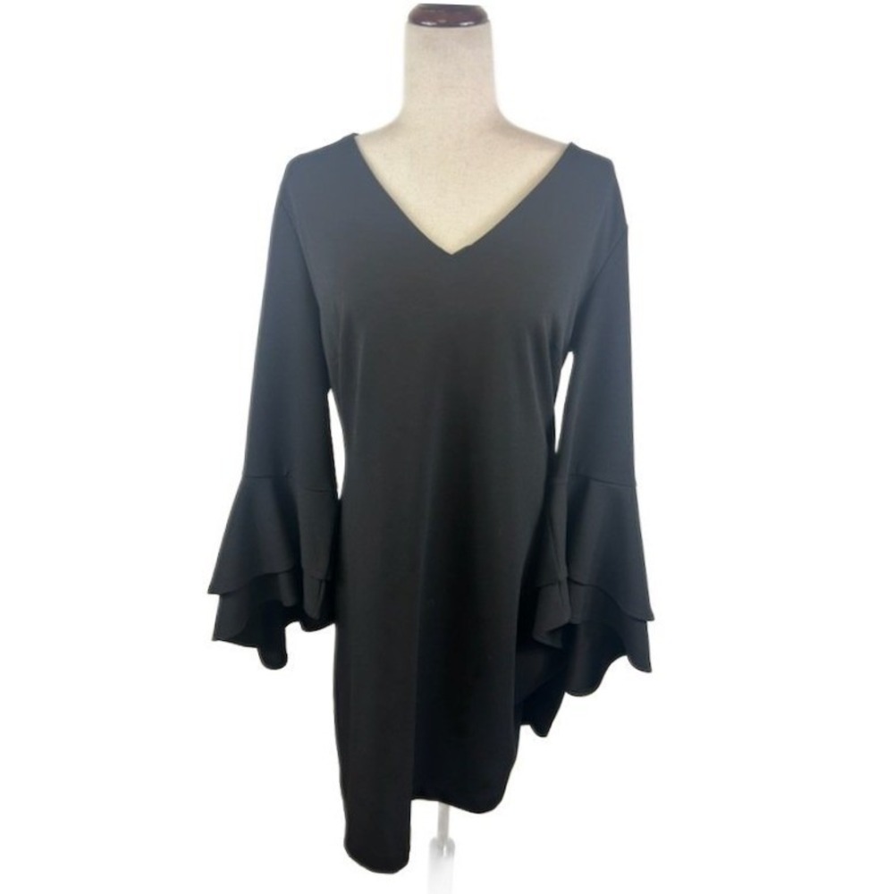 Vince Camuto Dress Women's Size Large Black Bell Sleeve V Neck